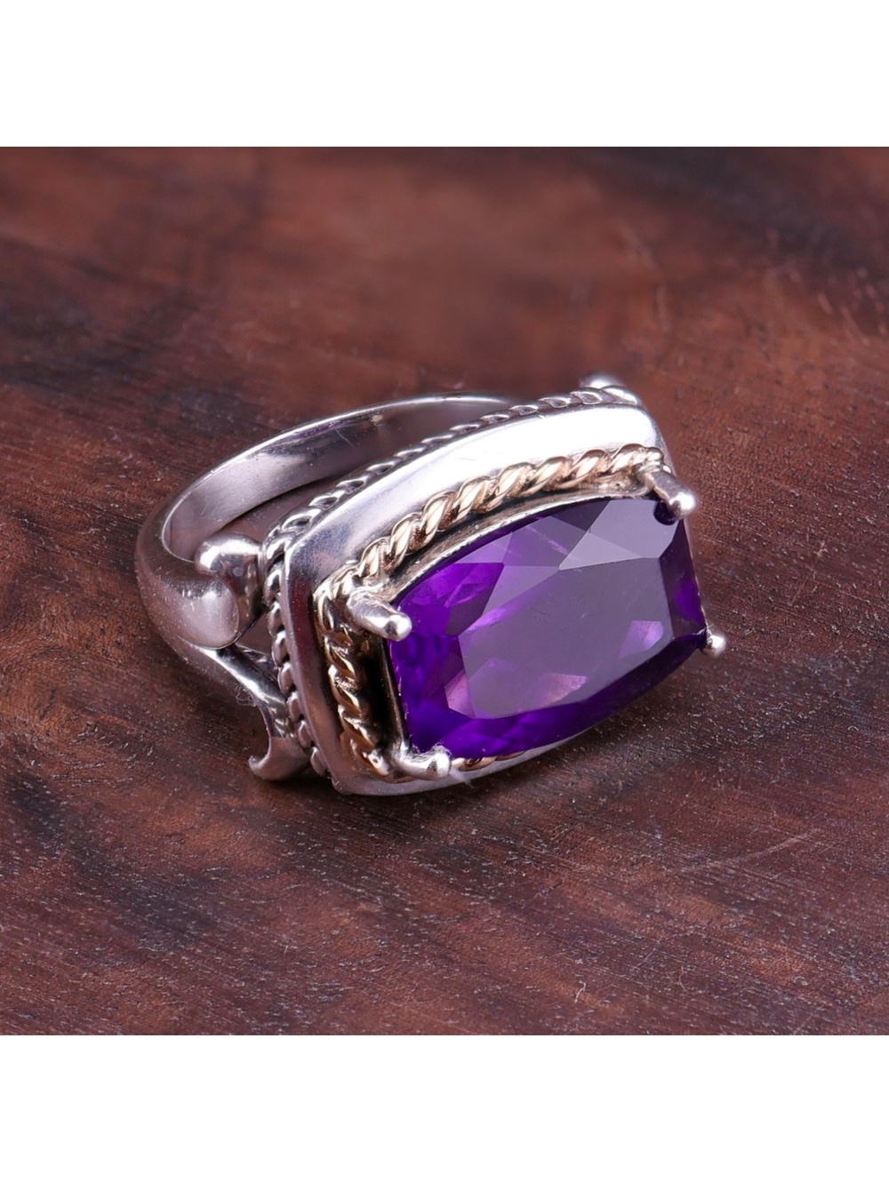 Vintage PAJ 14K Gold 925 Sterling Silver Cushioned Purple Spinel Ring 10g